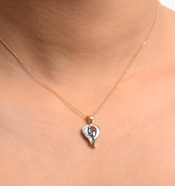 Sapphire 5 x 3mm And Diamond 9K Yellow Gold Pendant Necklace